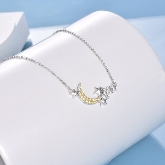 925 Sterling Silver Star Moon Pendant Necklace - onlyone