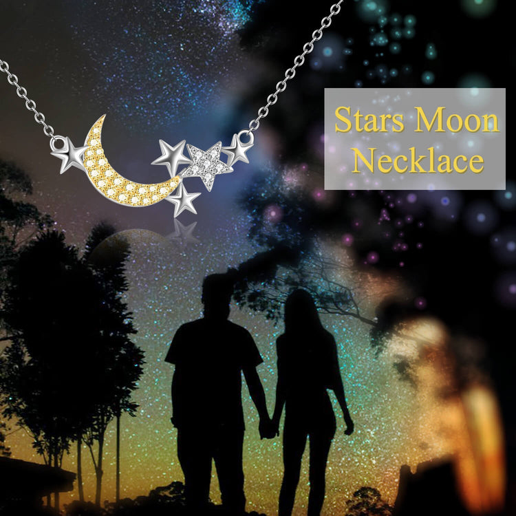 925 Sterling Silver Star Moon Pendant Necklace - onlyone