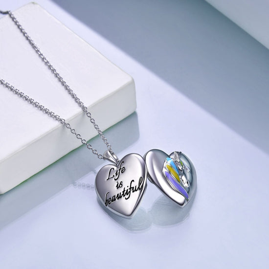 925 Sterling Silver Heart Unicorn Custom Photo Locket Necklace - onlyone