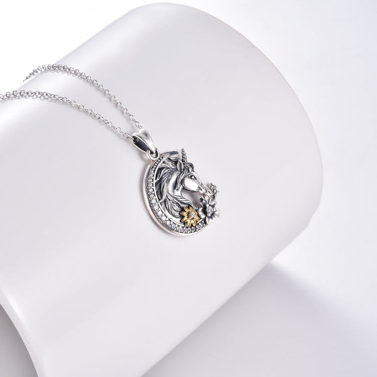 925 Sterling Silver Unicorn Crescent Necklace - onlyone