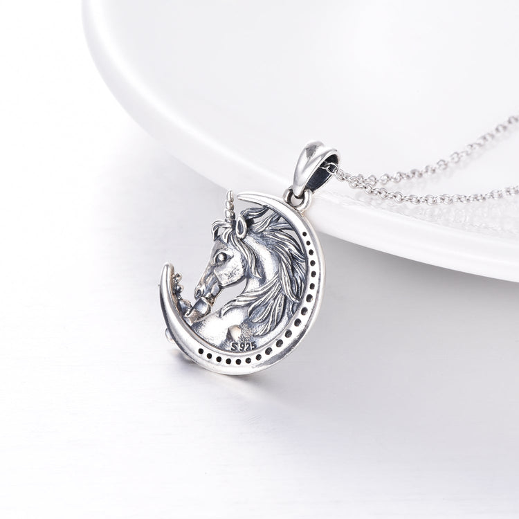 925 Sterling Silver Unicorn Crescent Necklace - onlyone