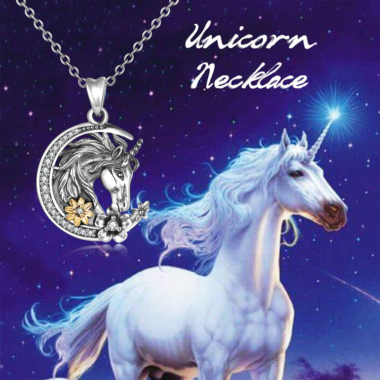 925 Sterling Silver Unicorn Crescent Necklace - onlyone