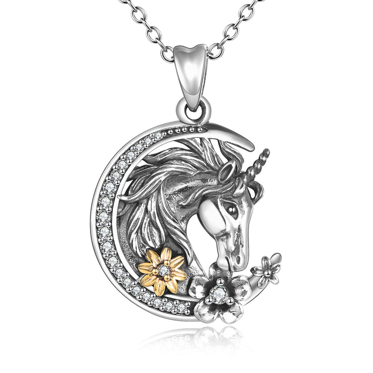 925 Sterling Silver Unicorn Crescent Necklace - onlyone