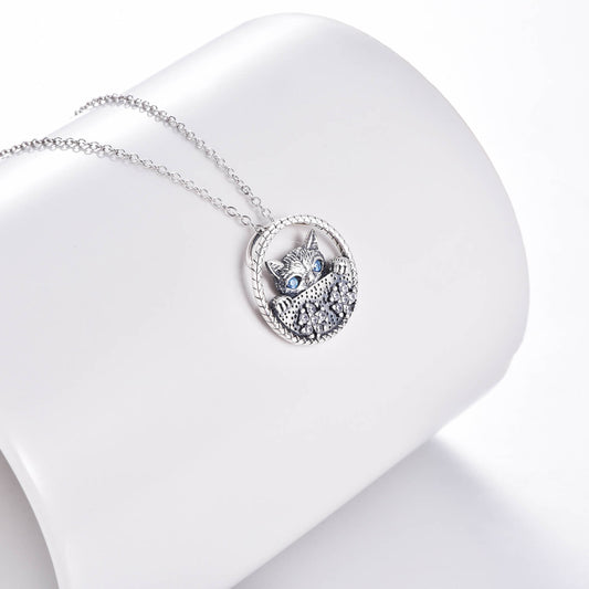 925 Sterling Silver Zirconia Cat Face Necklace - onlyone