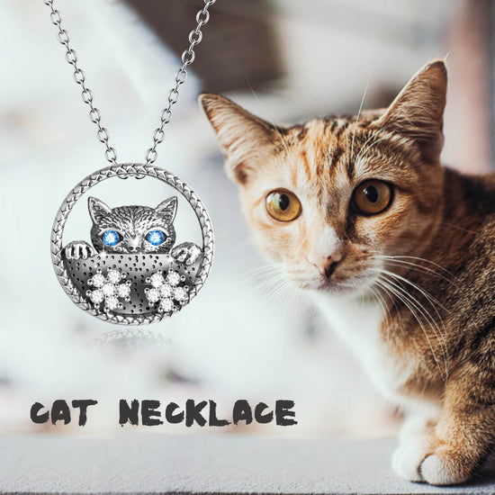 925 Sterling Silver Zirconia Cat Face Necklace - onlyone