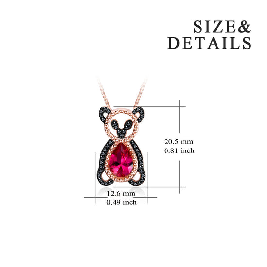 925 Sterling Silver Red Crystal Bear Pendant Necklace - onlyone