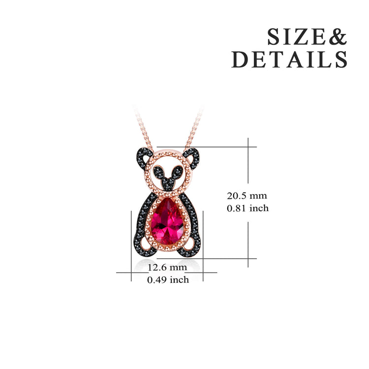 925 Sterling Silver Red Crystal Bear Pendant Necklace - onlyone