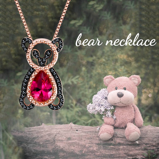 925 Sterling Silver Red Crystal Bear Pendant Necklace - onlyone