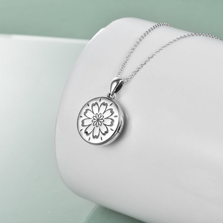 925 Sterling Silver Daisy Open Locket Photo Necklace - onlyone