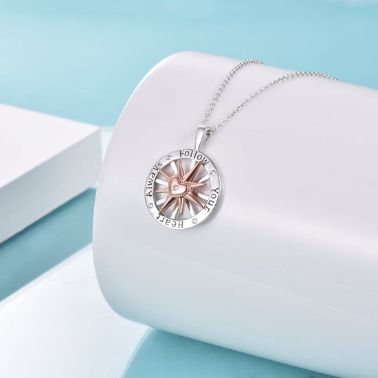 925 Sterling Silver Rotatable Compass Necklace - onlyone