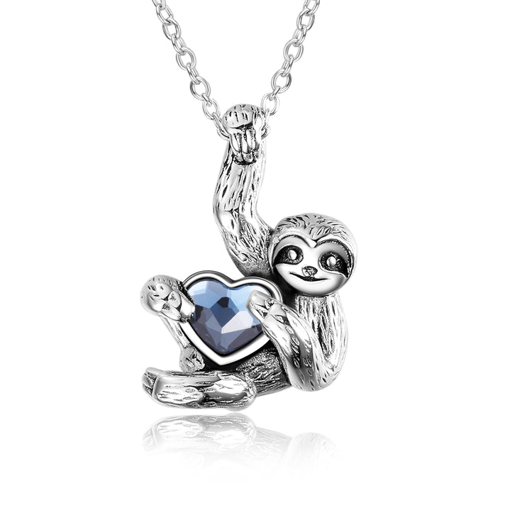 925 Sterling Silver Sloth and Heart Pendant Necklace - onlyone