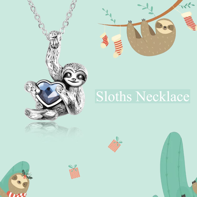 925 Sterling Silver Sloth and Heart Pendant Necklace - onlyone