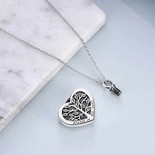 925 Sterling Silver Tree Of Life Heart Shaped Urn Necklace For Ashes Cremation Jewelry for Ashes - onlyone