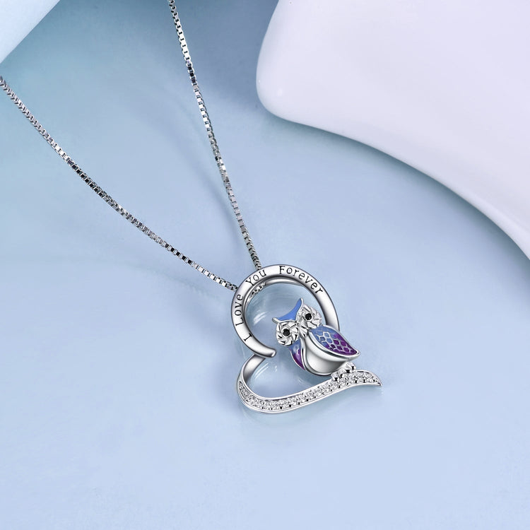 925 Sterling Silver Heart Owl Necklace - onlyone