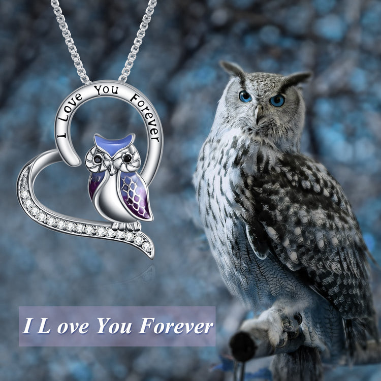 925 Sterling Silver Heart Owl Necklace - onlyone