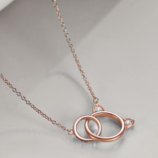 925 Sterling Silver Interlock Cat Circle Necklace - onlyone