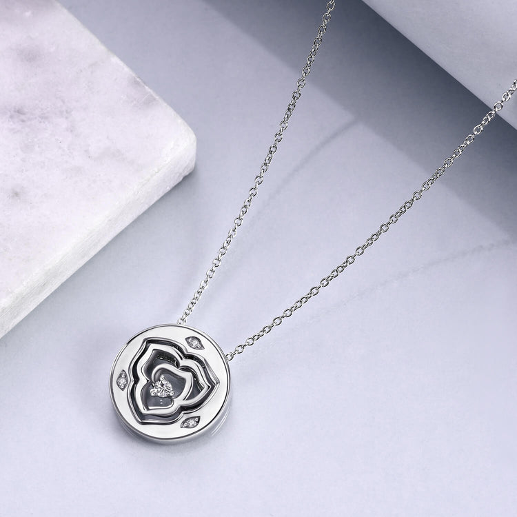 925 Sterling Silver Double Layer Rose Flower Necklace - onlyone