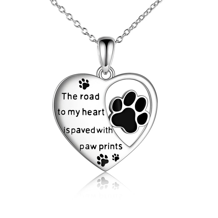 925 Sterling Silver Heart Dog Paw Necklace - onlyone