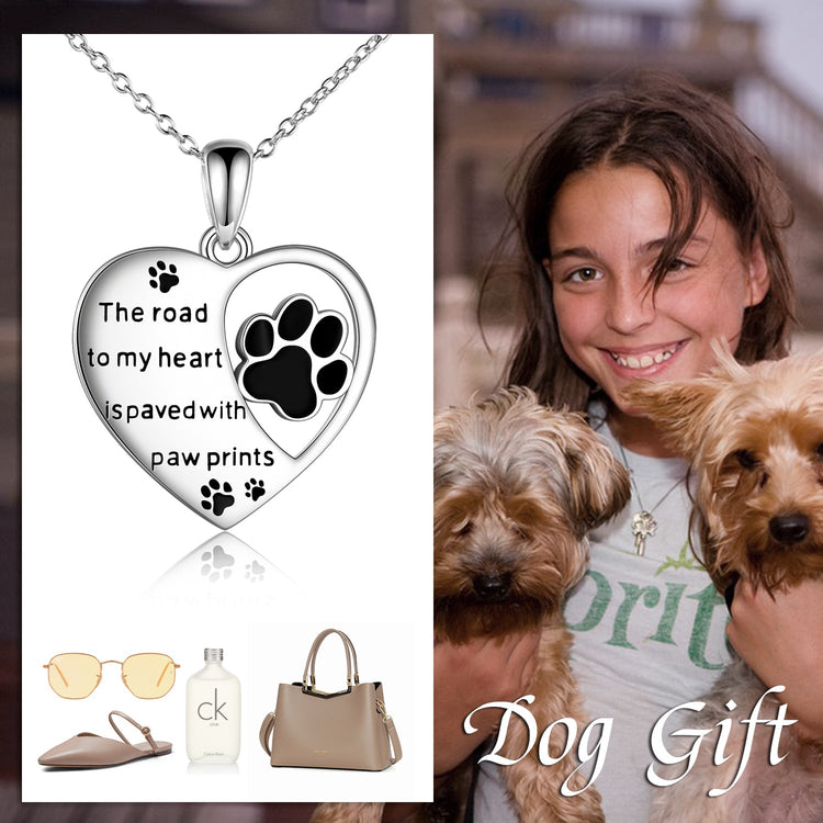 925 Sterling Silver Heart Dog Paw Necklace - onlyone