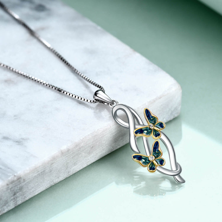 925 Sterling Silver Butterfly Infinity Pendant Necklace - onlyone