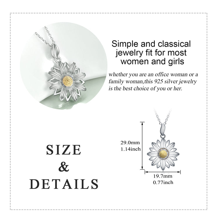 925 Sterling Silver Daisy Flower Pendant Necklace