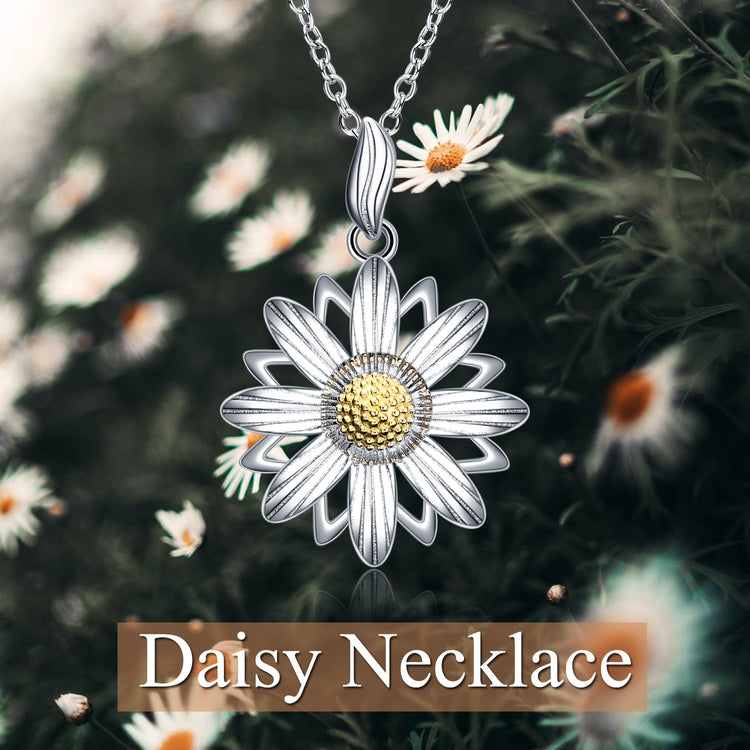 925 Sterling Silver Daisy Flower Pendant Necklace