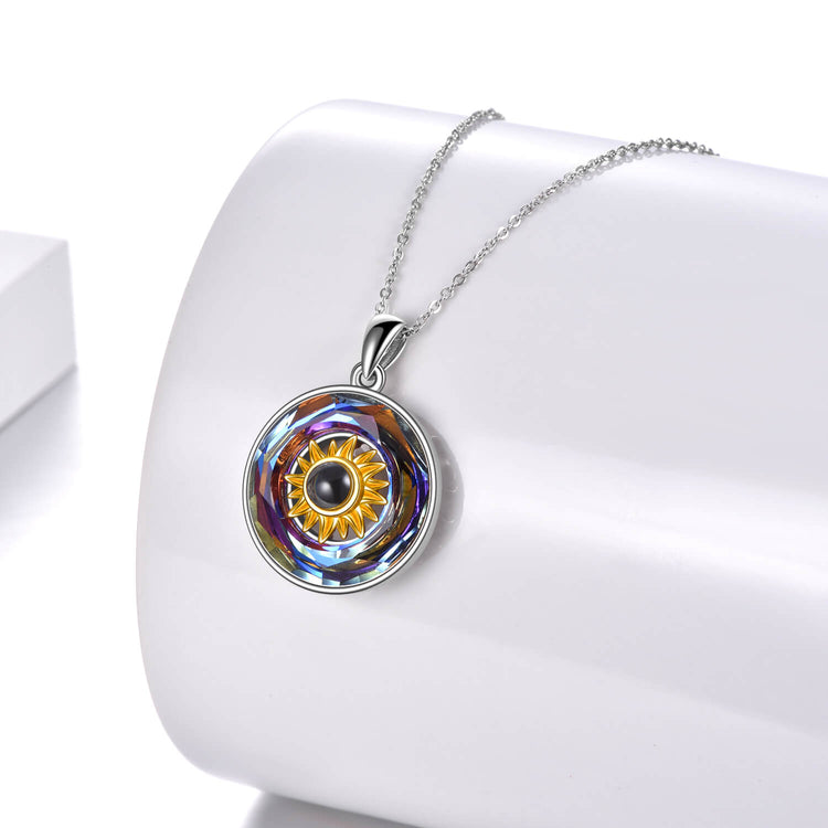 925 Sterling Silver Sunflower Love Project Necklace With Crystal