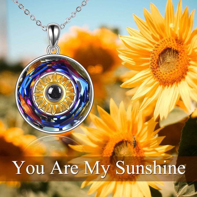 925 Sterling Silver Sunflower Love Project Necklace With Crystal