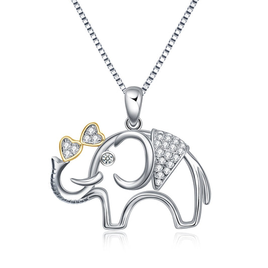 925 Sterling Silver Elephant With Zirconia Pendant Necklace - onlyone