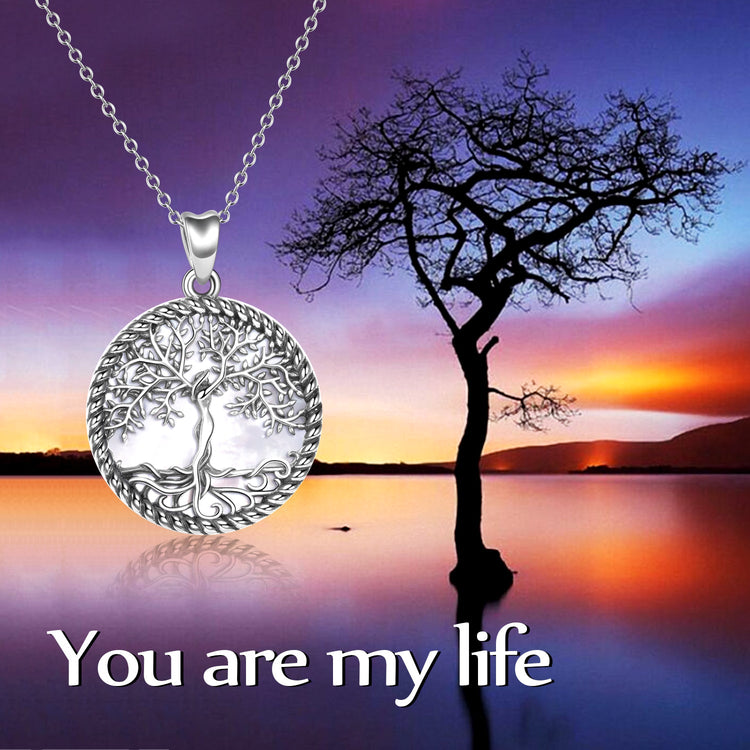 925 Sterling Silver Tree of Life Necklace Abalone Shell Tree of Life Pendant Necklace for Women Jewelry - onlyone