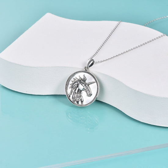 925 Sterling Silver Unicorn Medallion Pendant Pegasus Necklace - onlyone