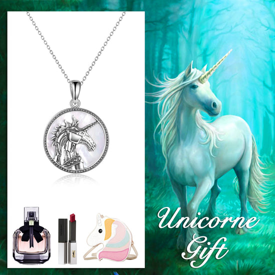 925 Sterling Silver Unicorn Medallion Pendant Pegasus Necklace - onlyone