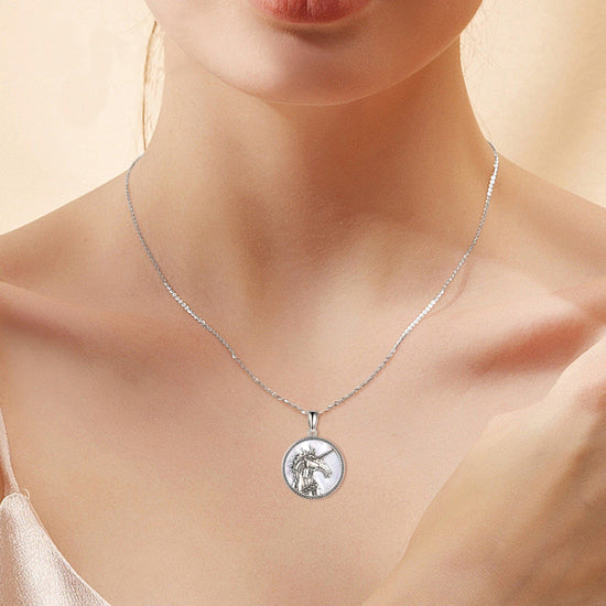 925 Sterling Silver Unicorn Medallion Pendant Pegasus Necklace - onlyone