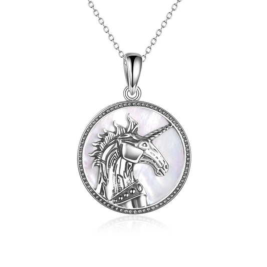 925 Sterling Silver Unicorn Medallion Pendant Pegasus Necklace - onlyone