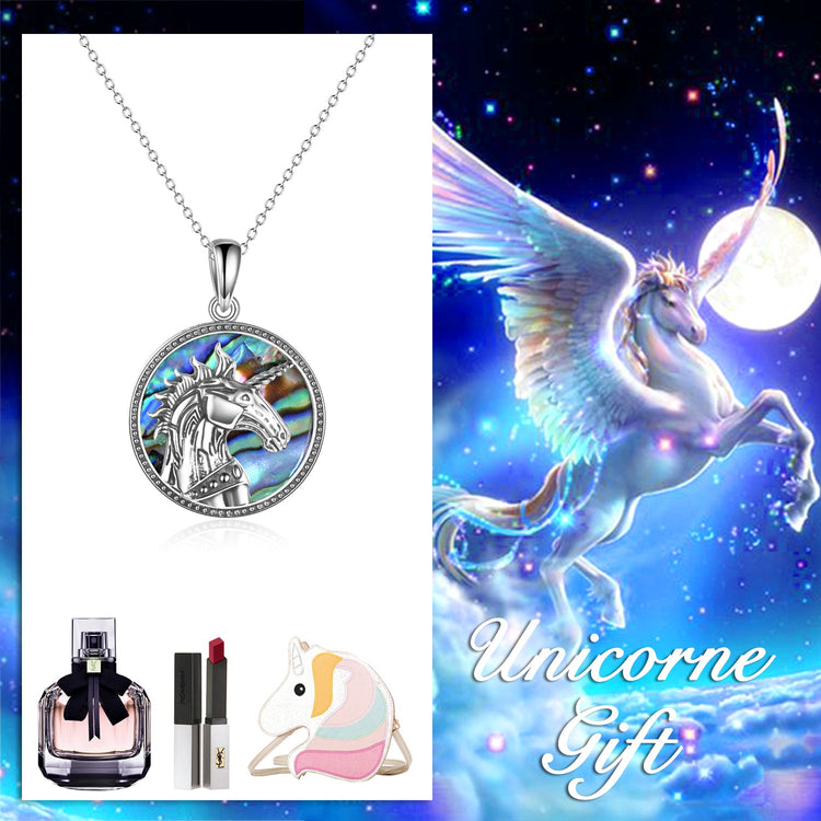 925 Sterling Silver Unicorn Medallion Pendant Pegasus Necklace - onlyone