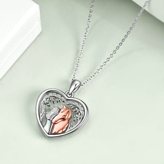 925 Sterling Silver Horse And Girl Heart Pendant Necklace - onlyone