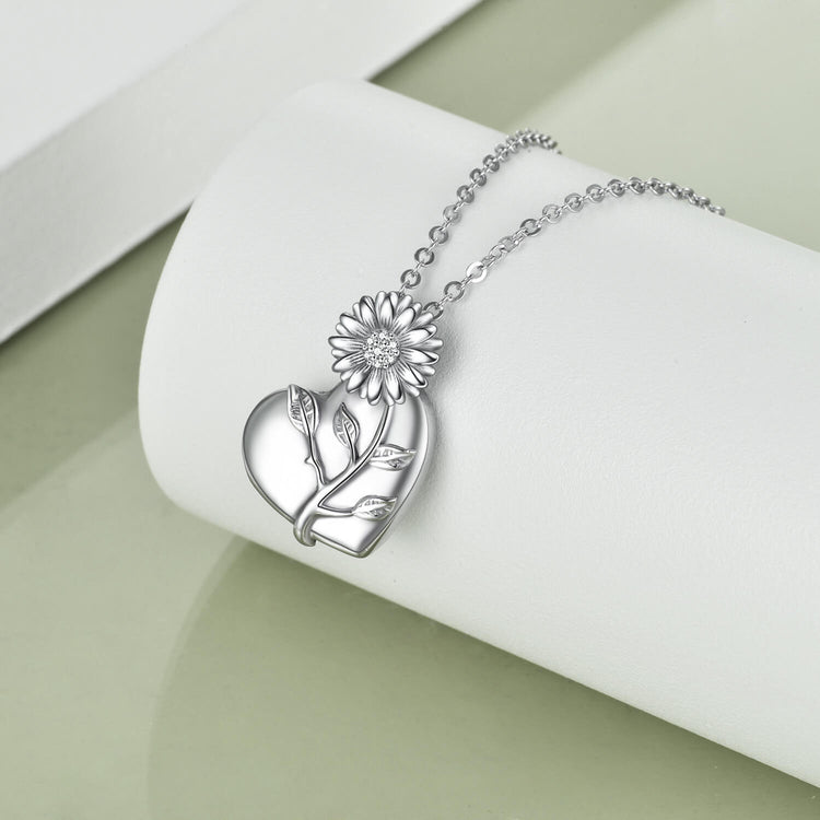 925 Sterling Silver Sunflower Heart Urn Necklace for Ashes Cremation Jewelry for Ashes