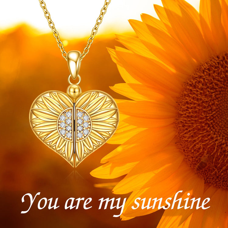 925 Sterling Silver Sunflower Locket Necklace That Holds Pictures Engraved You are My Sunshine Pendant Necklaces Birthday for Her.Heart Photo