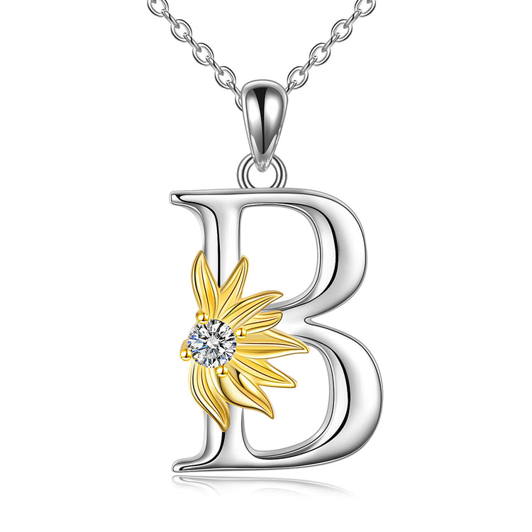 925 Sterling Silver Sunflower Initial Necklace