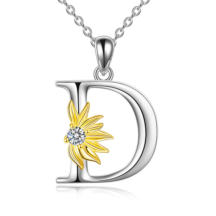 925 Sterling Silver Sunflower Initial Necklace