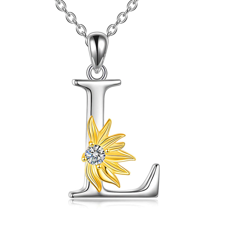 925 Sterling Silver Sunflower Initial Necklace