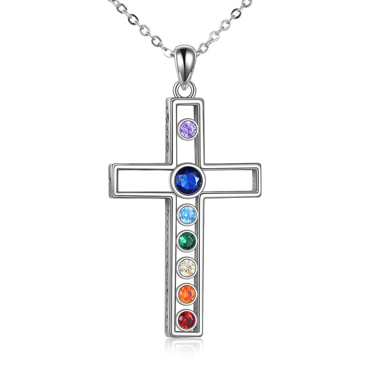 925 Sterling Silver Hollowed-Out Cross Necklace With Zirconia