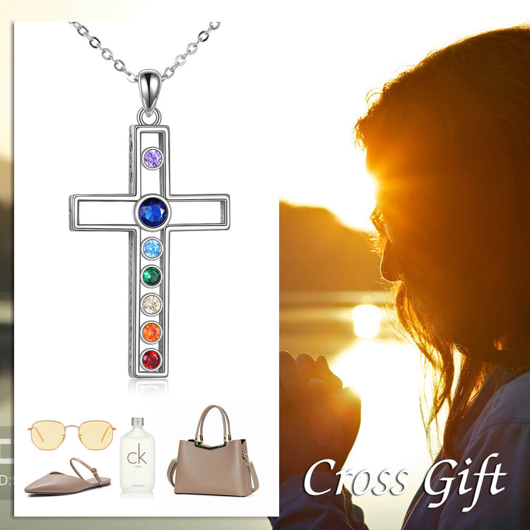 925 Sterling Silver Hollowed-Out Cross Necklace With Zirconia