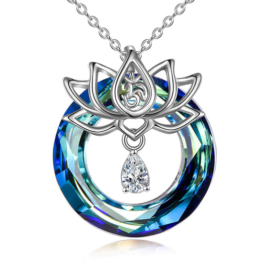 925 Sterling Silver Lotus Flower With Crystal Necklace