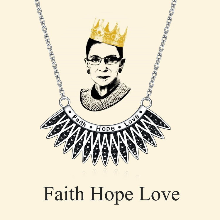 925 Sterling Silver Faith Hope Love Pendant Necklace Dissent Collar Necklace Jewelry Memory Ruth Bader Ginsburg