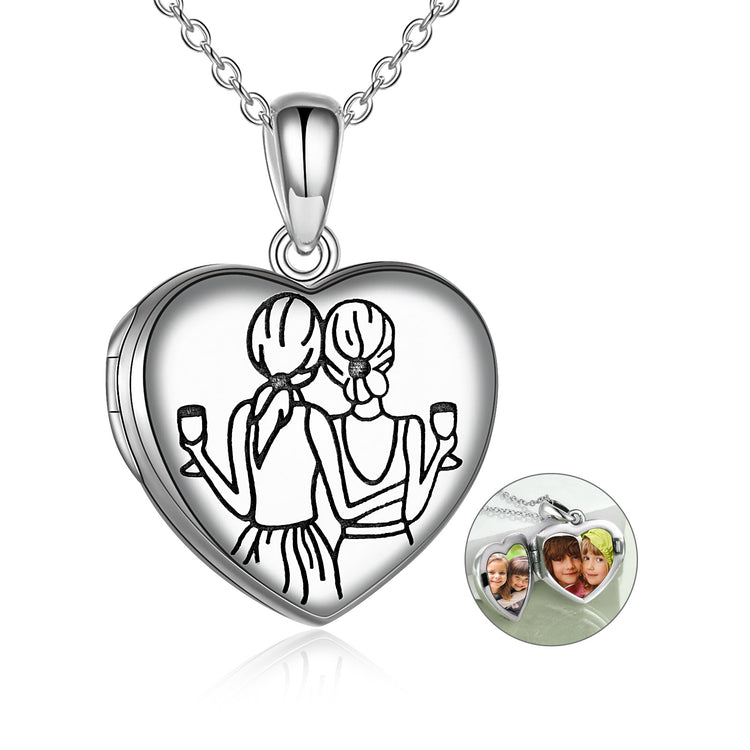 925 Sterling Silver Always My Sister Forever My Friend Heart Photo Locket Necklace