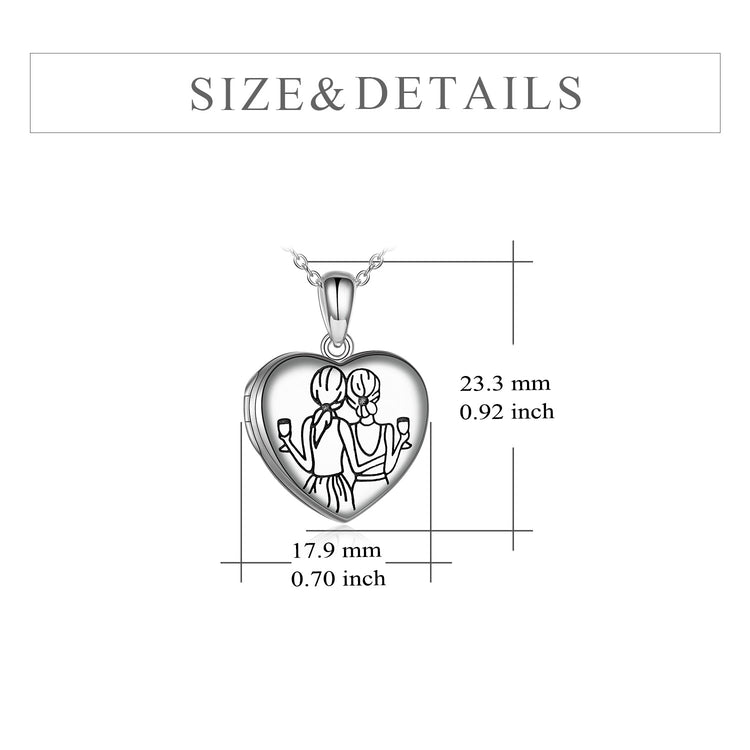 925 Sterling Silver Always My Sister Forever My Friend Heart Photo Locket Necklace