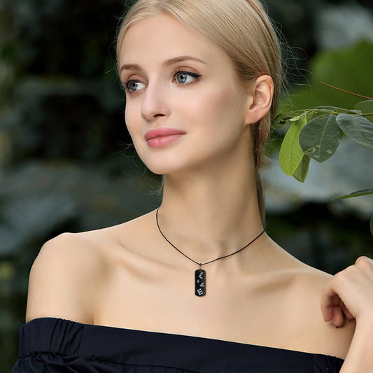 925 Sterling Silver Black Vertical Carved Strip Necklace With LOVE Shape Letters, Gift For Her