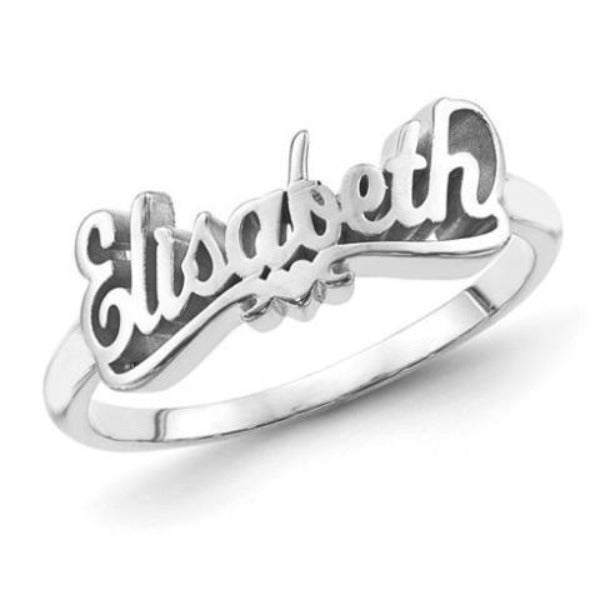 925 Sterling Silver Personalized Script Letters Name Ring With Heart Nameplate Ring - onlyone