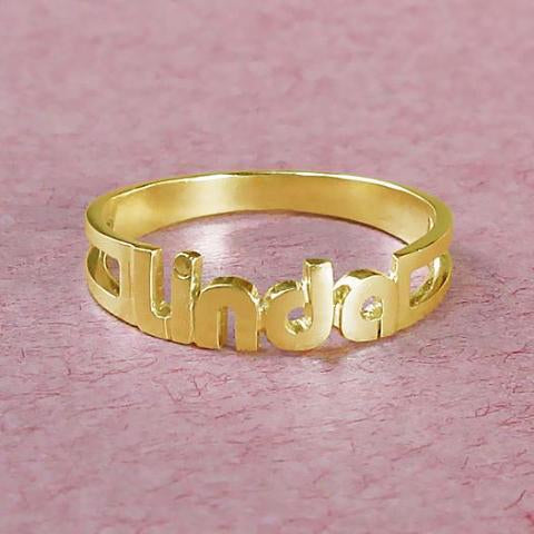 925 Sterling Silver Personalized "Linda" Style Name Ring Nameplate Ring - onlyone